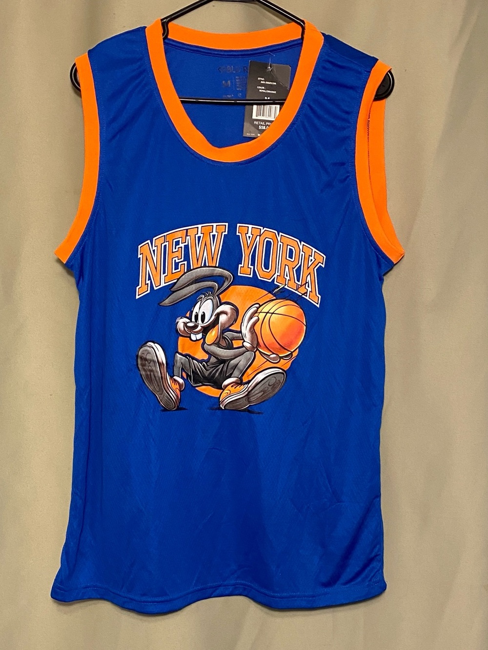Blu Rock New York Cartoon Bunny Basketball Jersey Size M NWT